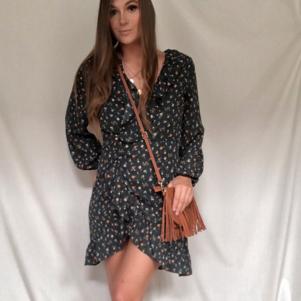 Floral Wrap Mini Babydoll Dress - Picture 4 of 16